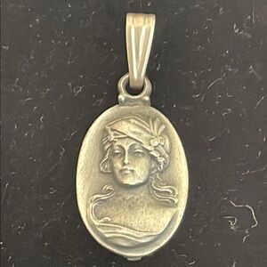 Vintage pewter lady bust pendant